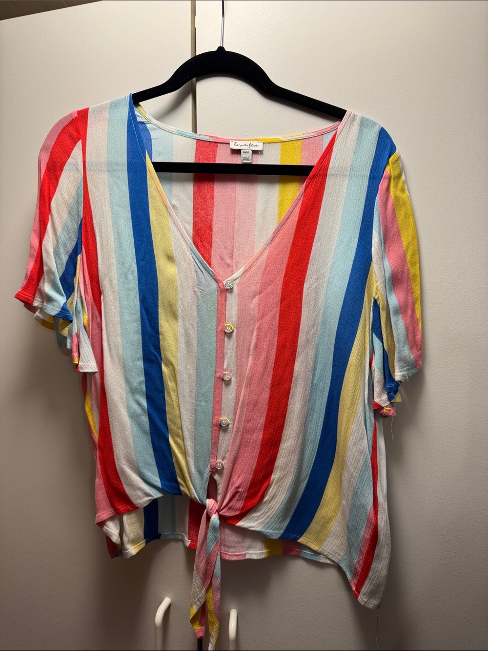 Lovers + Friends Bright Multicolor Stripe Tie-Front V-Neck Top